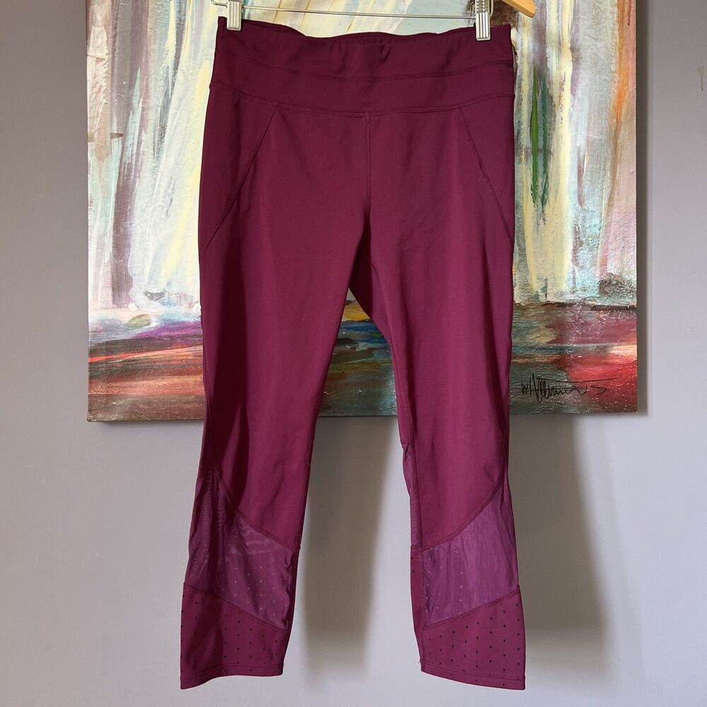 Athleta Women's Size M Leggings Maroon Mesh Cropped EUC